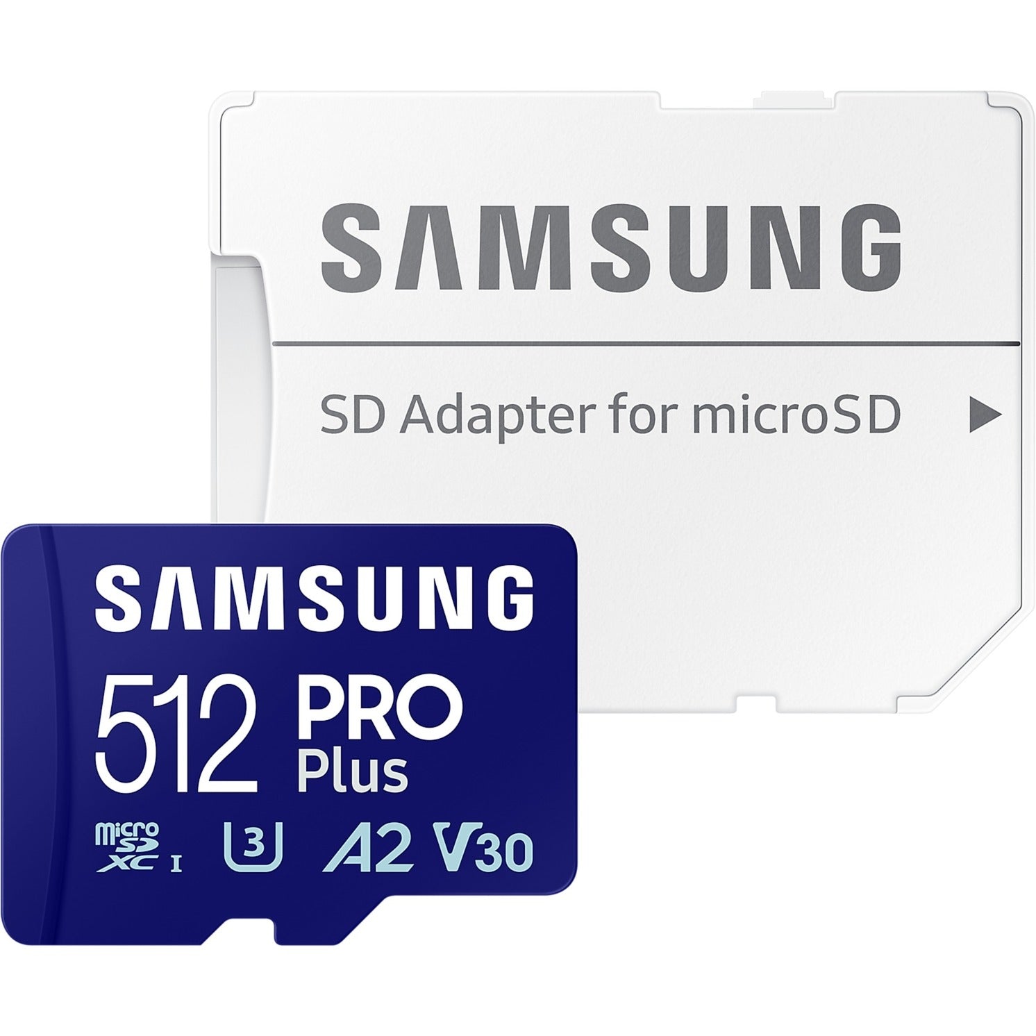 Samsung pro plus 512 gb microsdxc (2023) geheugenkaart (blauw, uhs-i u3, class 10, v30, a2)