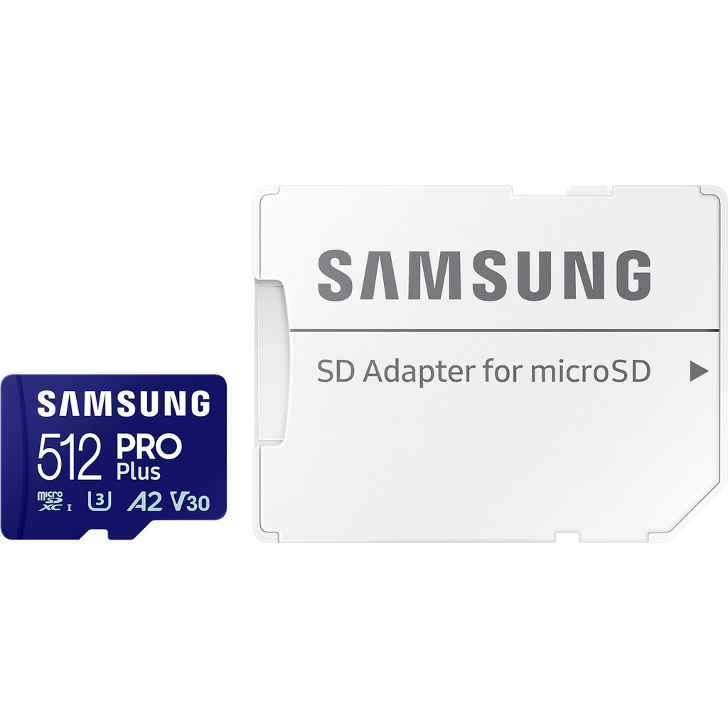 Samsung pro plus 512 gb microsdxc (2023) geheugenkaart (blauw, uhs-i u3, class 10, v30, a2)