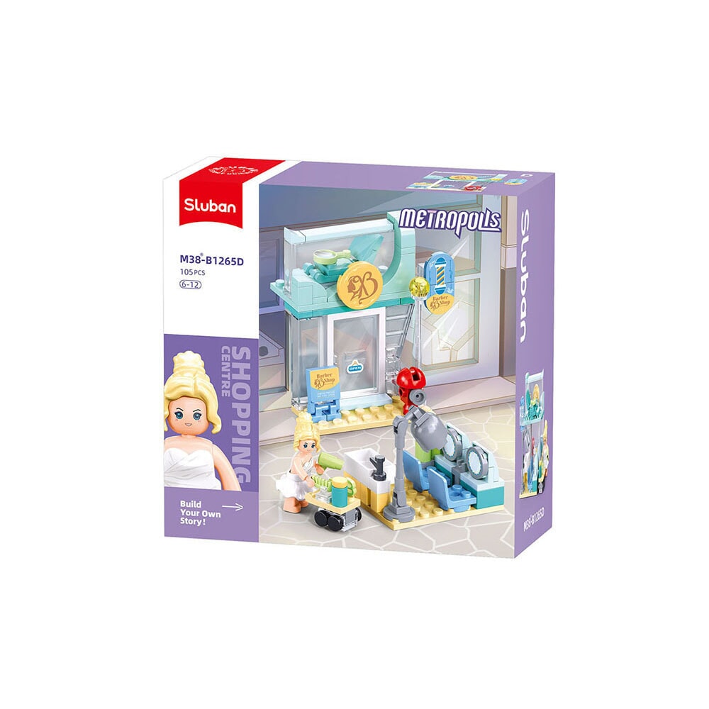Sluban metropolis hairdresser bouwspeelgoed kinderen vanaf 6 jaar - constructiespeelgoed modelbouw - bouwdoos met 105 bouwstenen - m38-b1265d