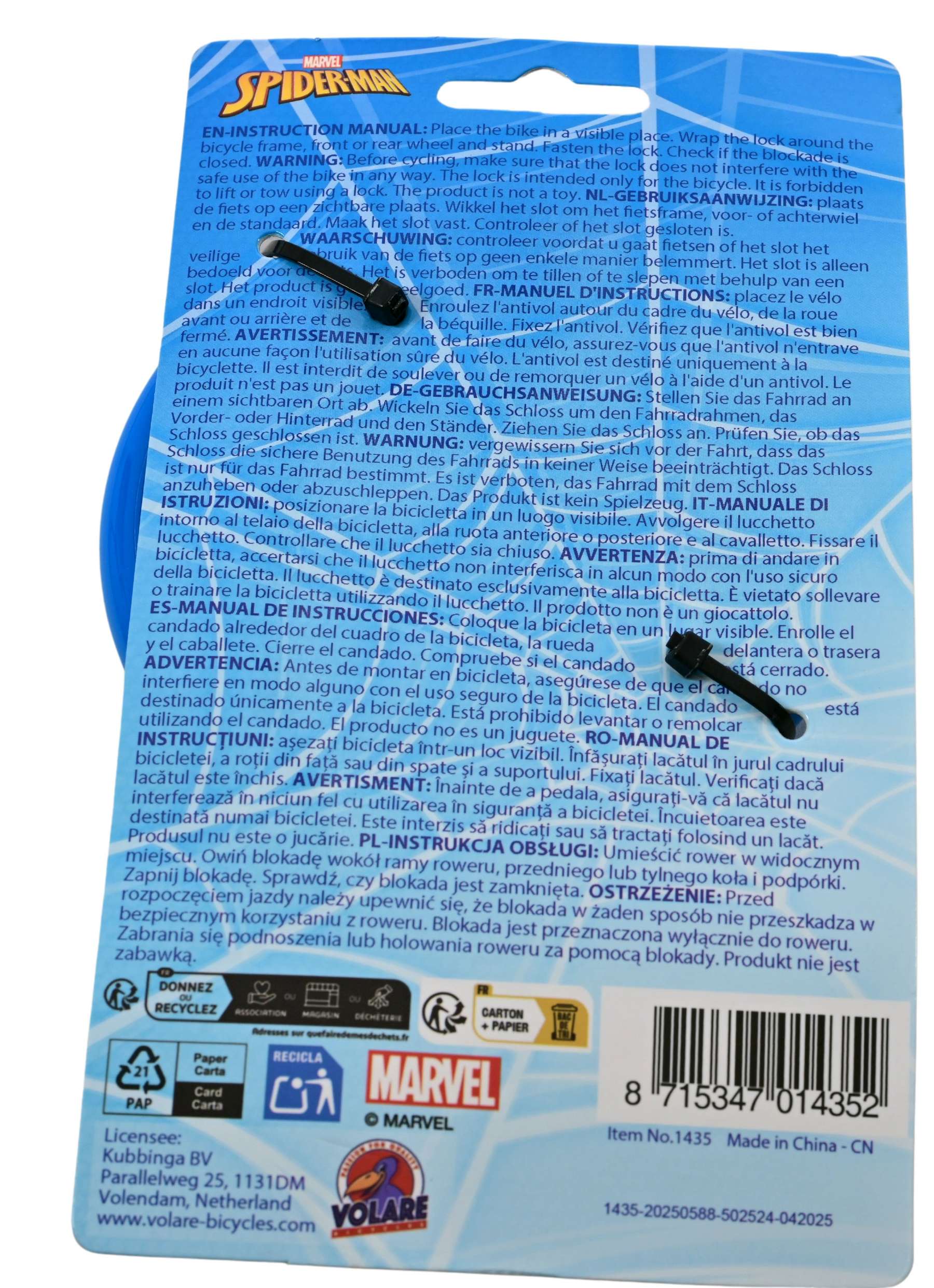 Spiderman-Kabelschloss blau rot