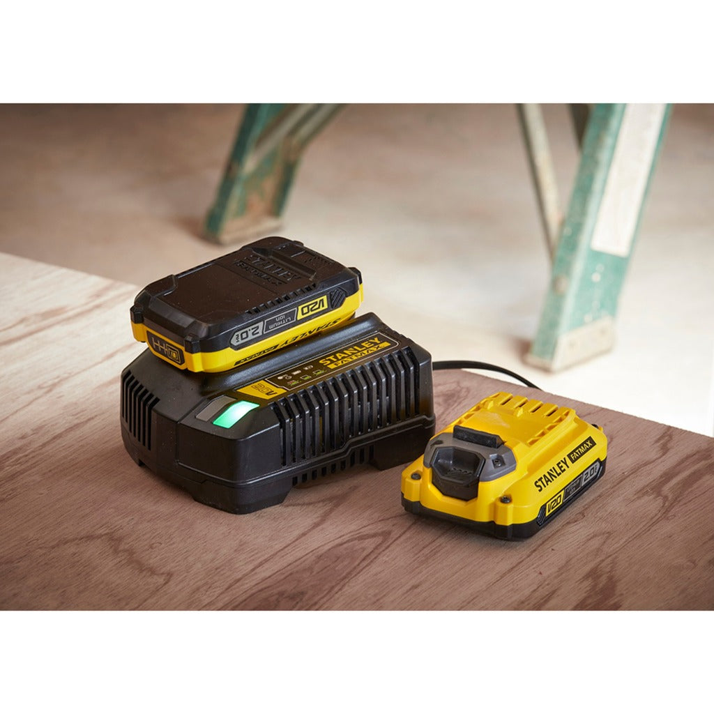 Stanley powertools stanley fatmax sfmcb12d2 v20 18v startset | 2x 2.0ah + 2a lader - sfmcb12d2-qw