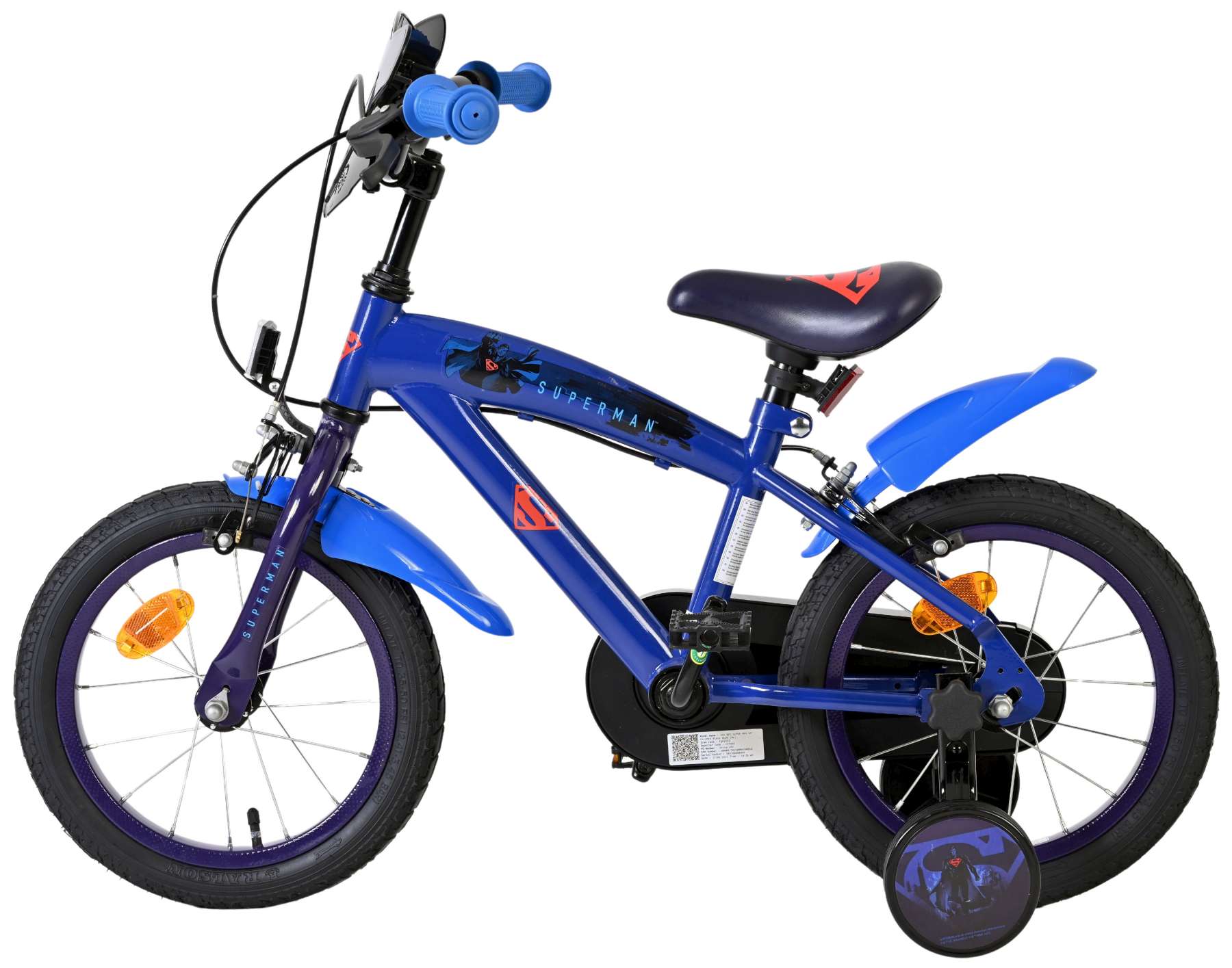 Volare superman kinderfiets - jongens - 14 inch - blauw - twee handremmen