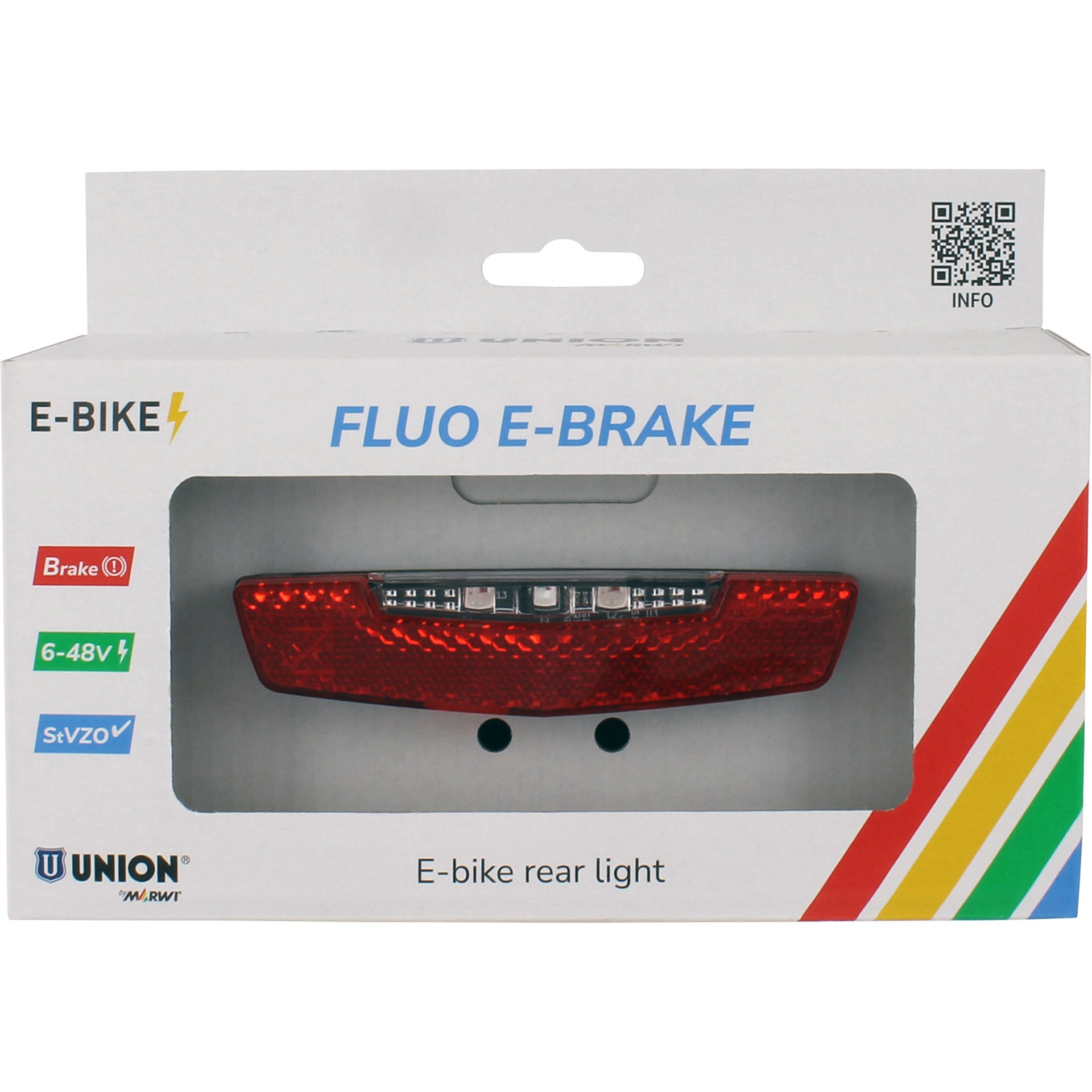 Qibbel Union Rücklicht, fluoreszierend, E-Bremse, E-Bike 6-48V mit Bremslicht