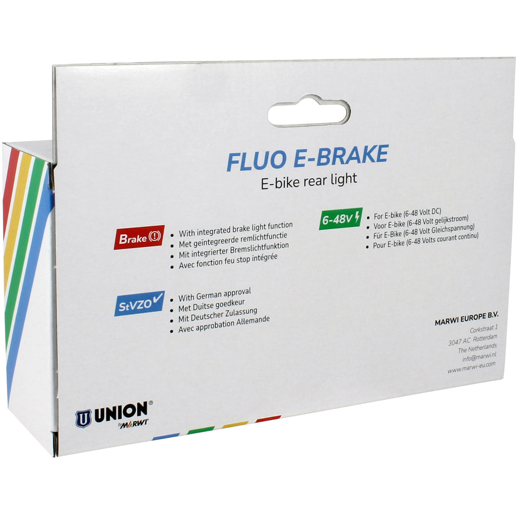 Qibbel Union Rücklicht, fluoreszierend, E-Bremse, E-Bike 6-48V mit Bremslicht