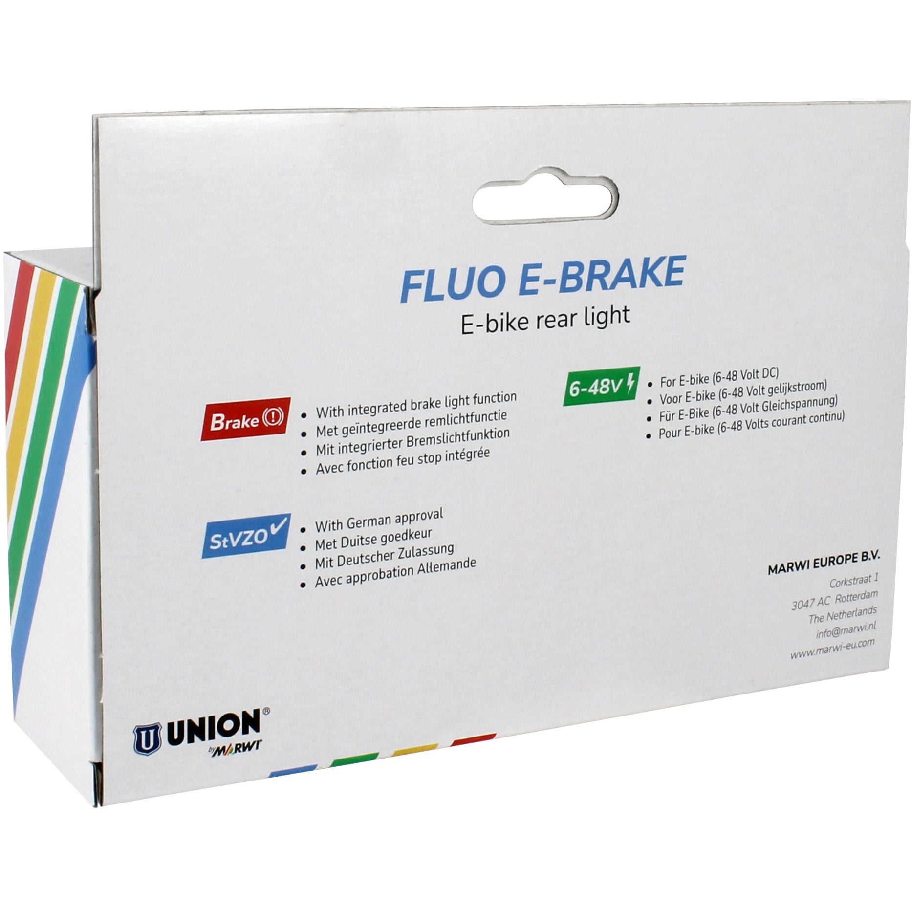 Qibbel Union Rücklicht, fluoreszierend, E-Bremse, E-Bike 6-48V mit Bremslicht