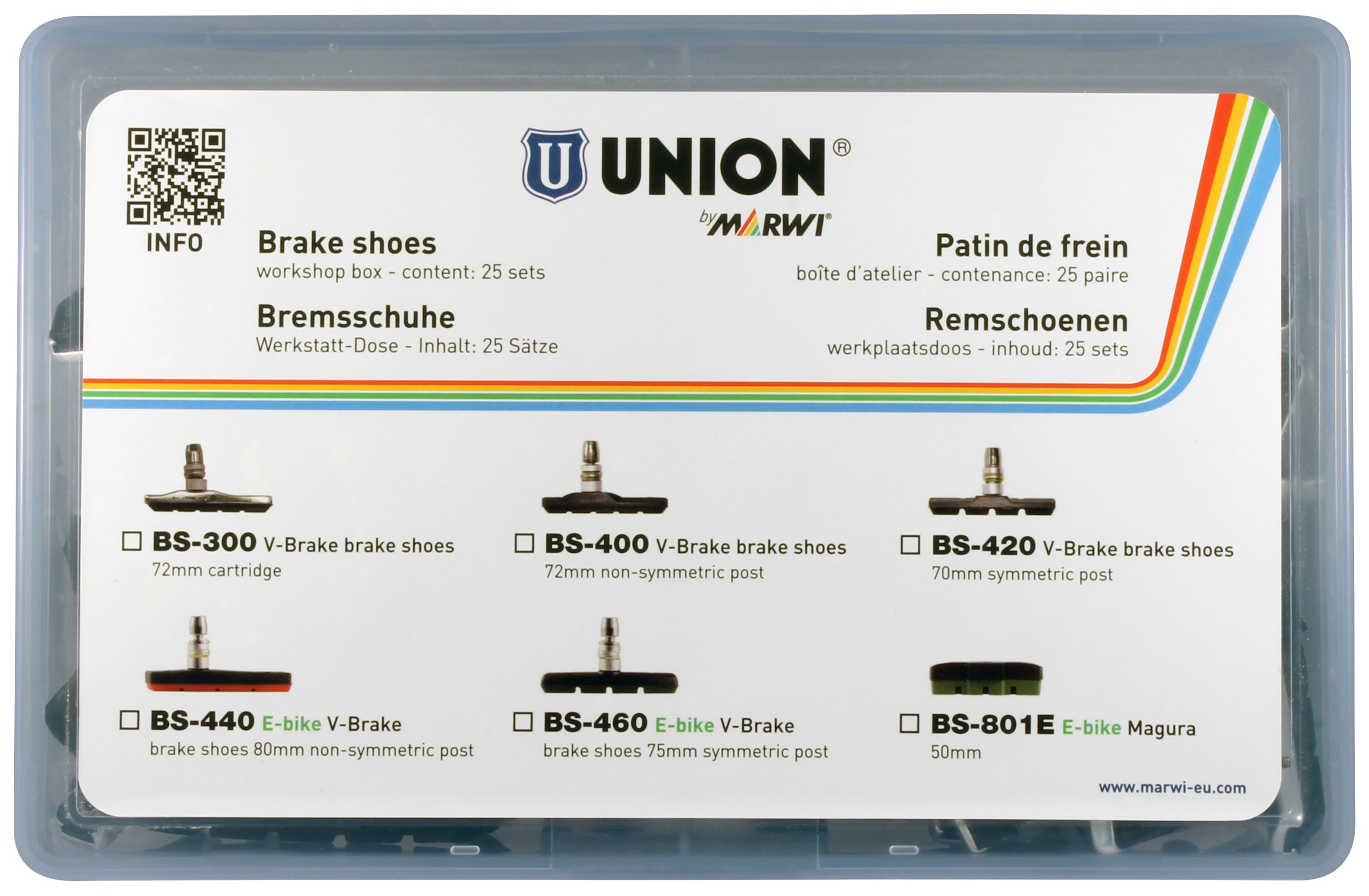 Union Felgenbremsbelagsatz BS-460 V-Bremse 75 mm (25 Paar)