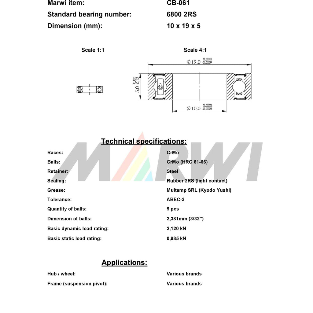 Union kogellager ball bearing cb-061 10x19x5