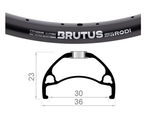 Rodi velg brutus-30 28 inch 36 13 30mm zwart ongeslepen