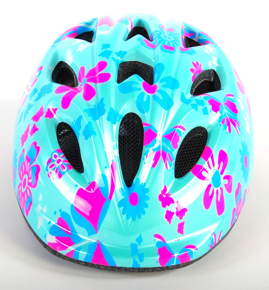 Volare kinder fietshelm - xs - blauw roze bloemetjes - 47-51 cm - extra klein model