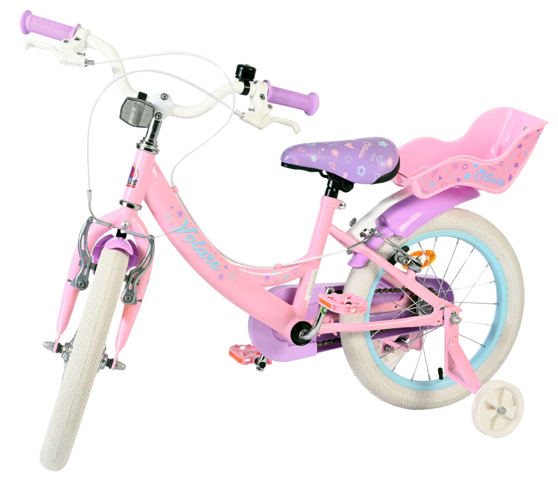 Volare Olivia Kinderfahrrad - Mädchen - 16 Zoll - Rosa - Zwei Handbremsen