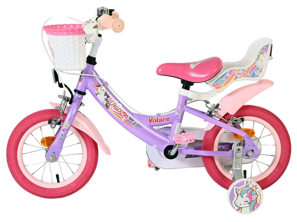 Volare unicorn kinderfiets - meisjes - 12 inch - paars - twee handremmen