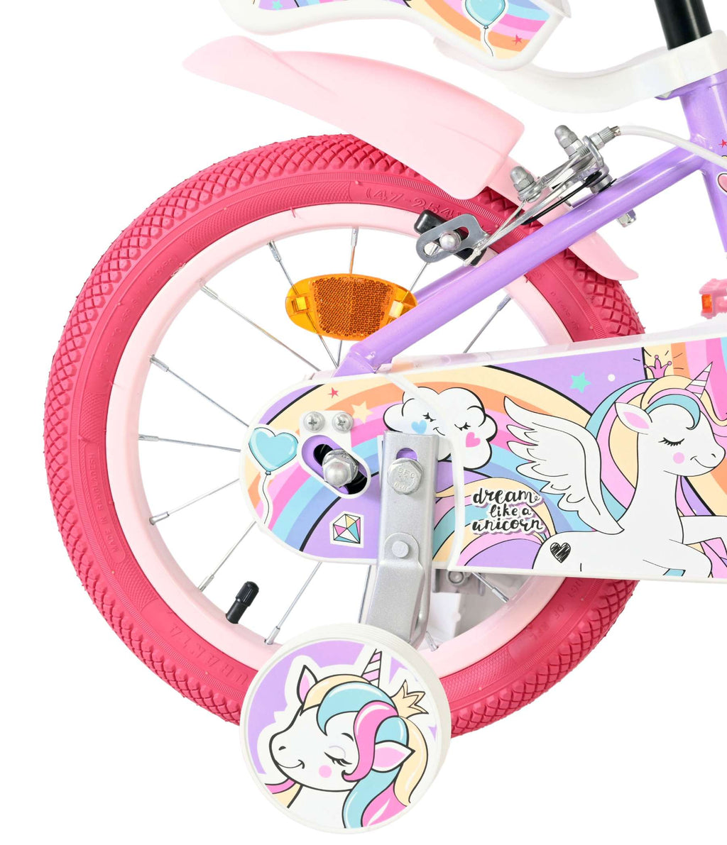 Volare unicorn kinderfiets - meisjes - 14 inch - paars - twee handremmen