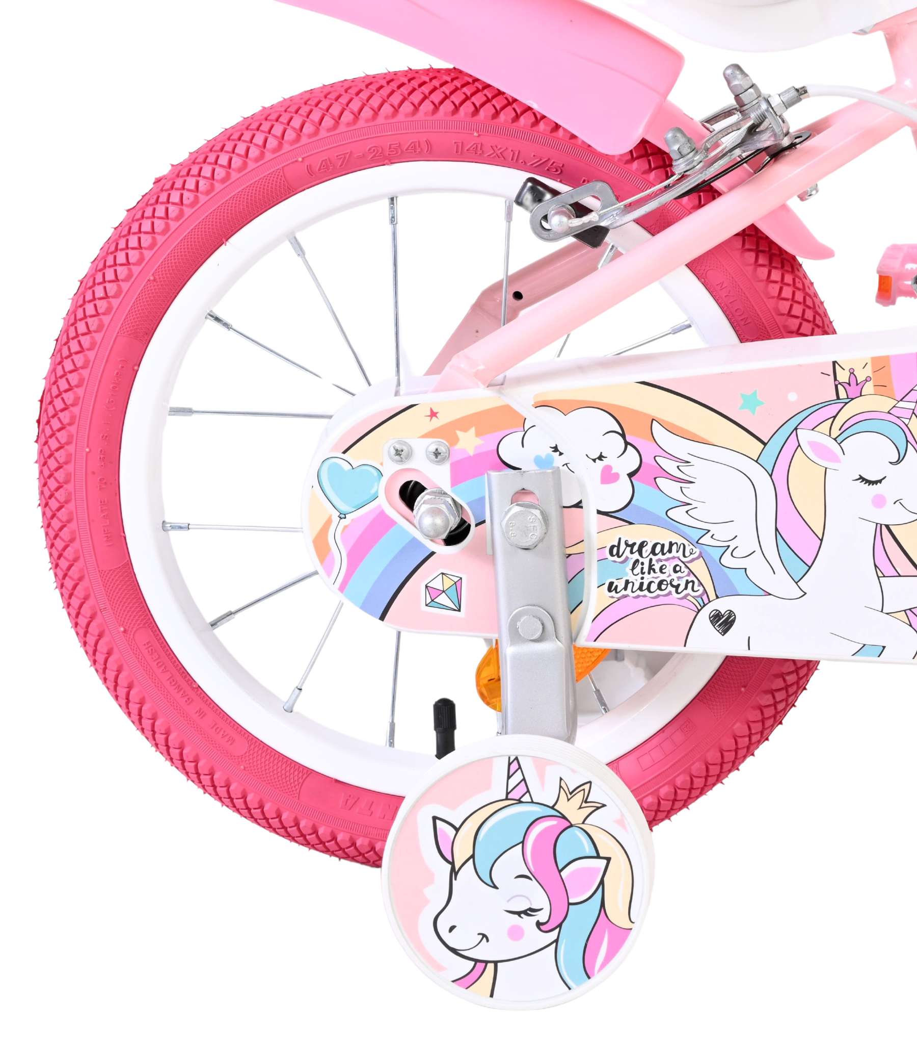 Volare unicorn kinderfiets - meisjes - 14 inch - roze - twee handremmen