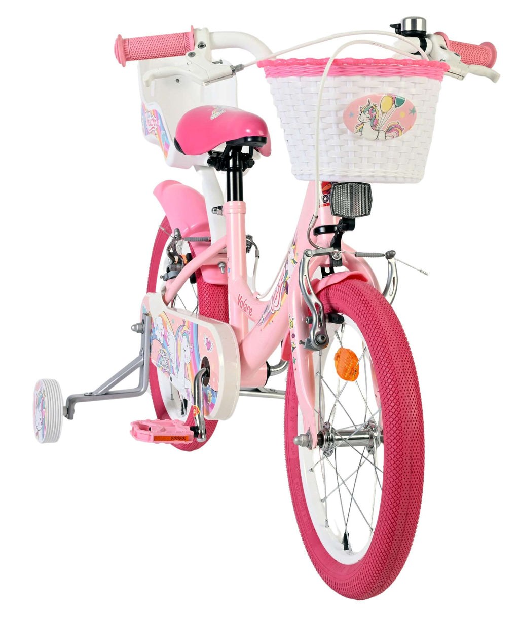Volare Unicorn Kinderfahrrad - Mädchen - 16 Zoll - Rosa - Zwei Handbremsen
