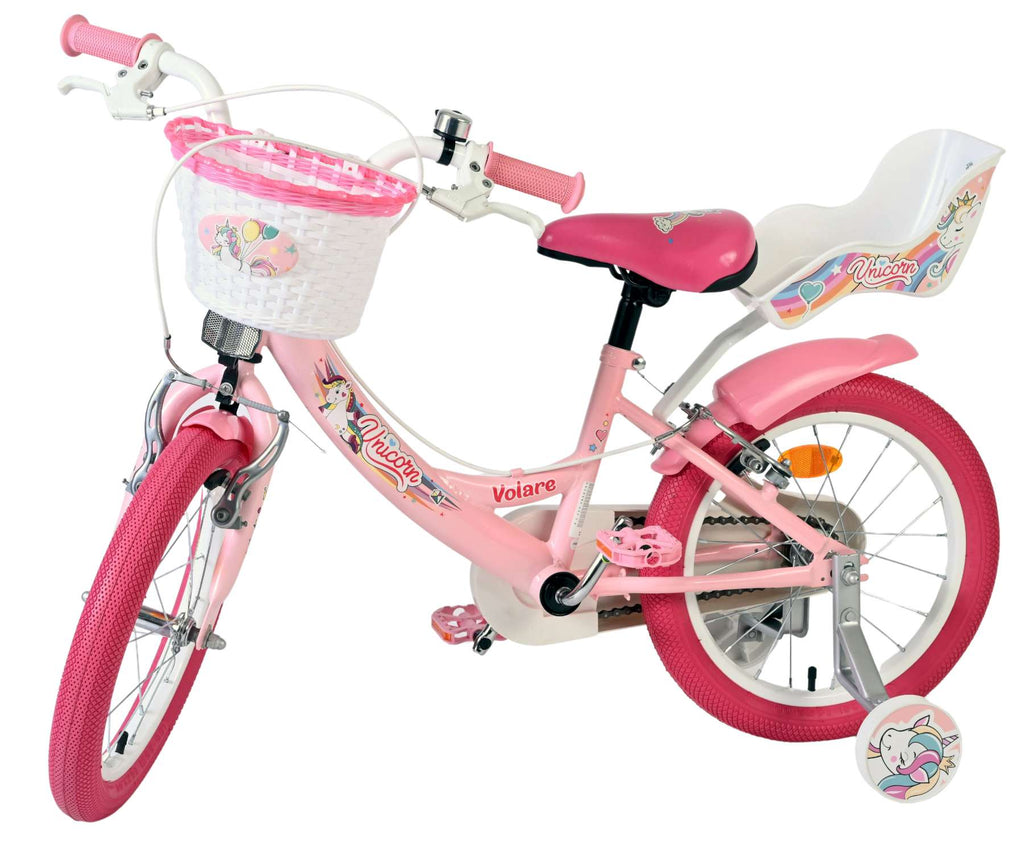 Volare Unicorn Kinderfahrrad - Mädchen - 16 Zoll - Rosa - Zwei Handbremsen