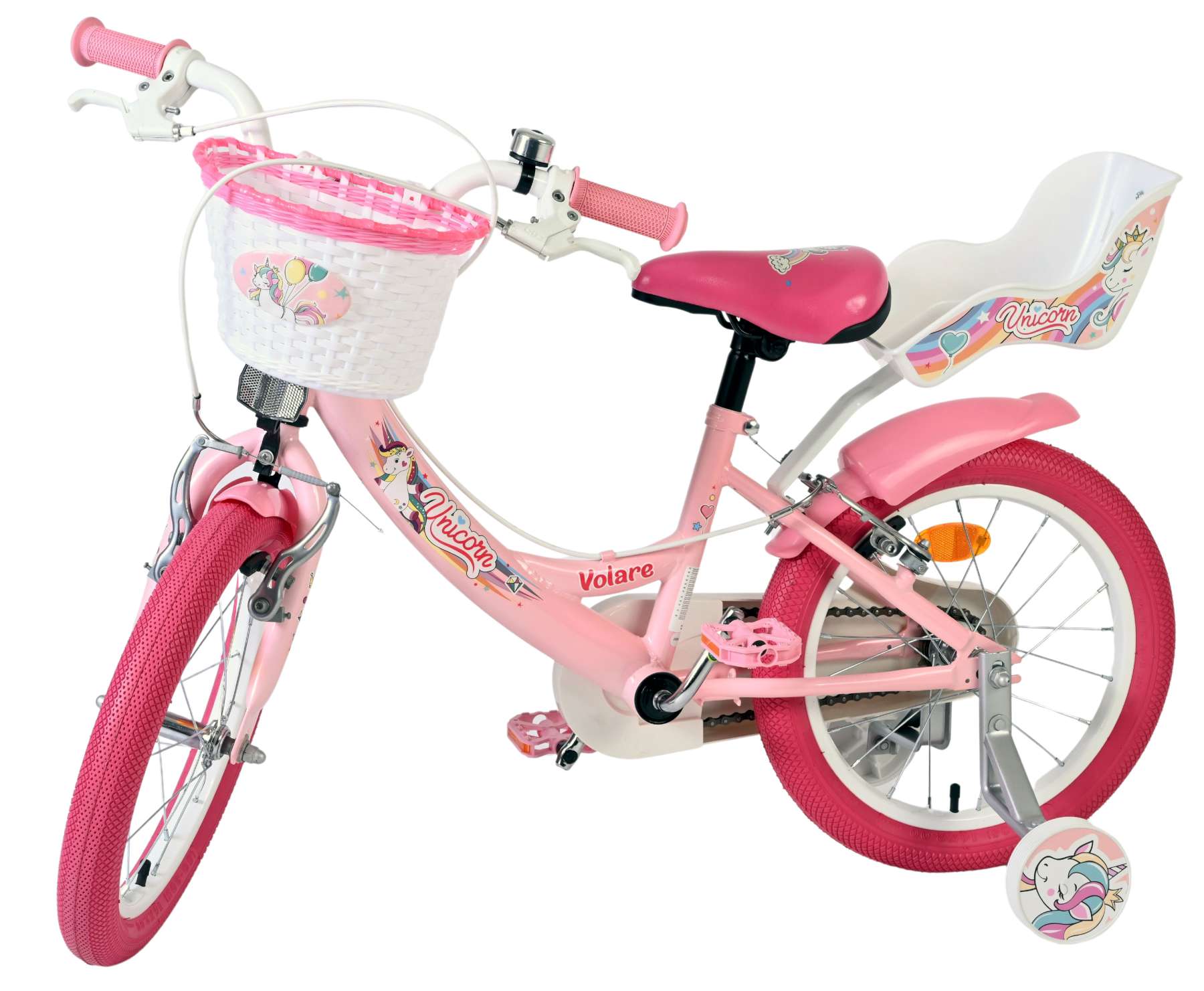 Volare Unicorn Kinderfahrrad - Mädchen - 16 Zoll - Rosa - Zwei Handbremsen