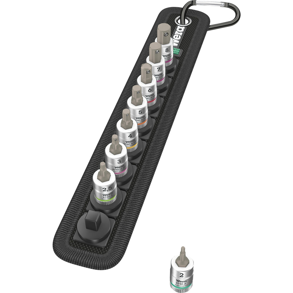 Wera belt b 2 zyklop binnenzeskant bitdoppen set, 3 8 , 8‑delig dopsleutel (zwart zilver, met vasthoudfunctie)