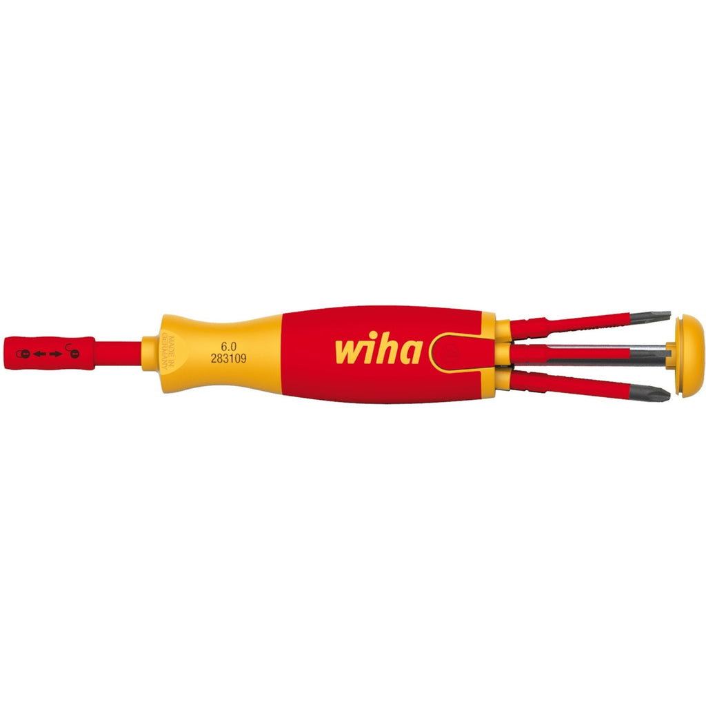Wiha schroevendraaier met (ph, sl, pz s) bitmagazijn liftup electric (rood geel, 7‐delig)