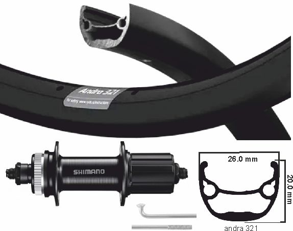 Hinterrad 622 kg, Shimano ZAC321 Felge schwarz, Edelstahlkassette 8-, 9- und 10-fach