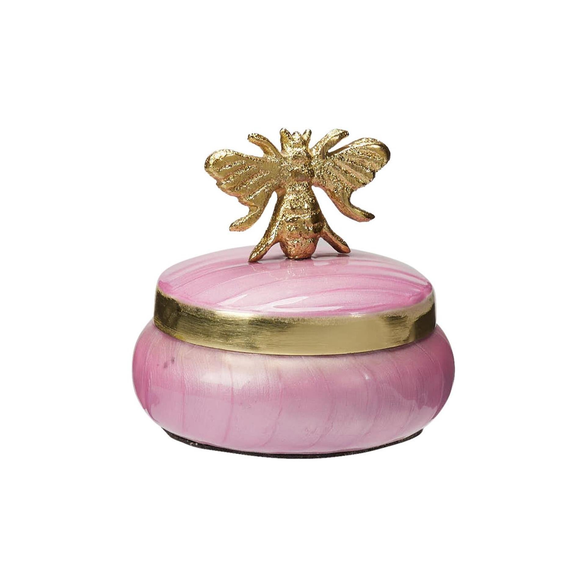 Home styling opbergdoosje metaal roze met bij 8cm