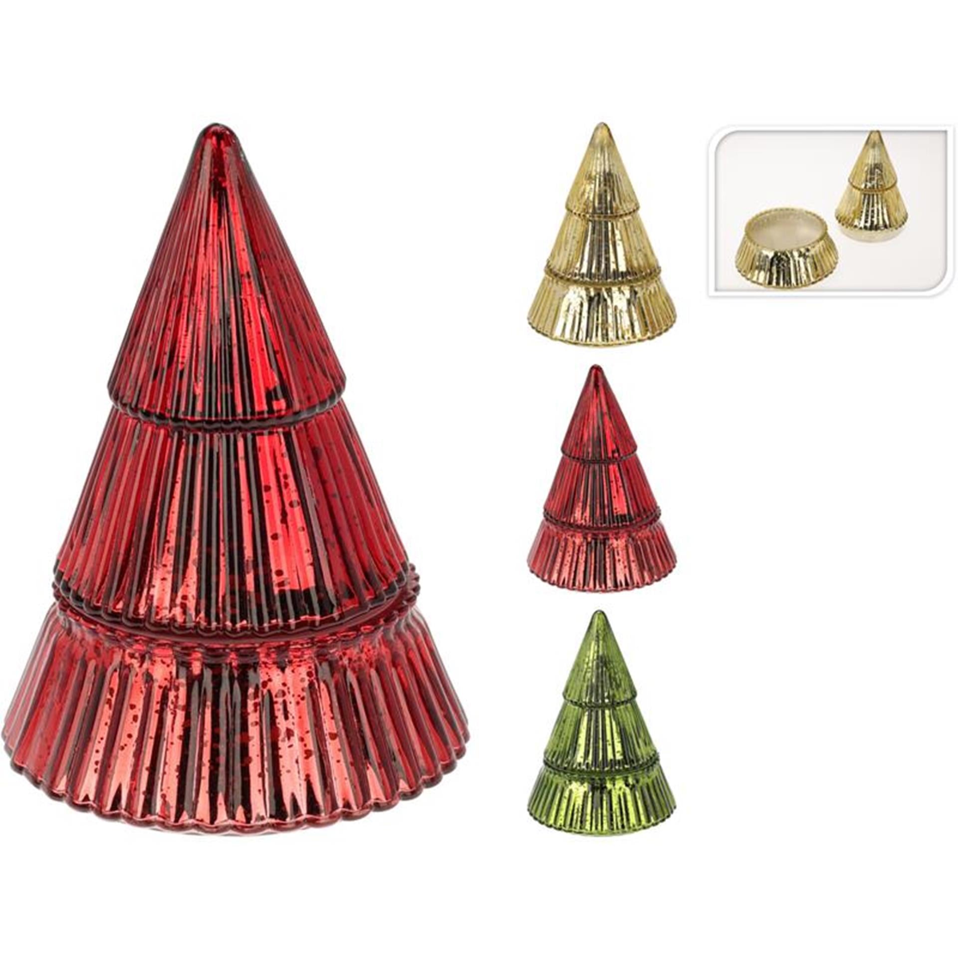 Home styling geurkaars in kerstboom glas met deksel