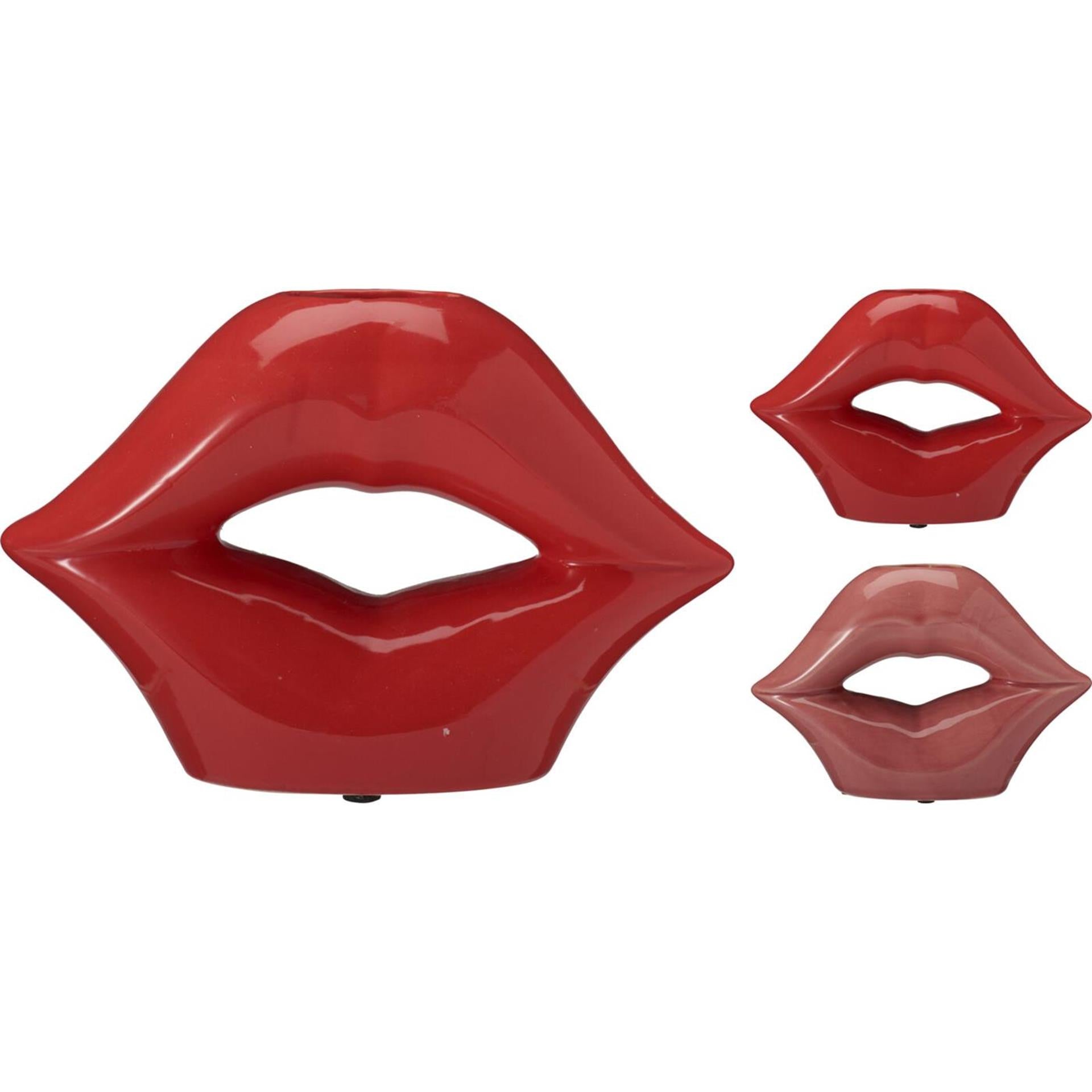 Home styling vaas lippen 20cm rood of roze