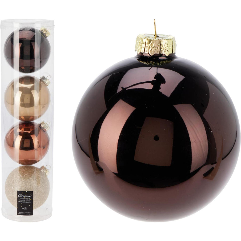 Kerstballen in koker amber mix set a 4 stuks ø10cm
