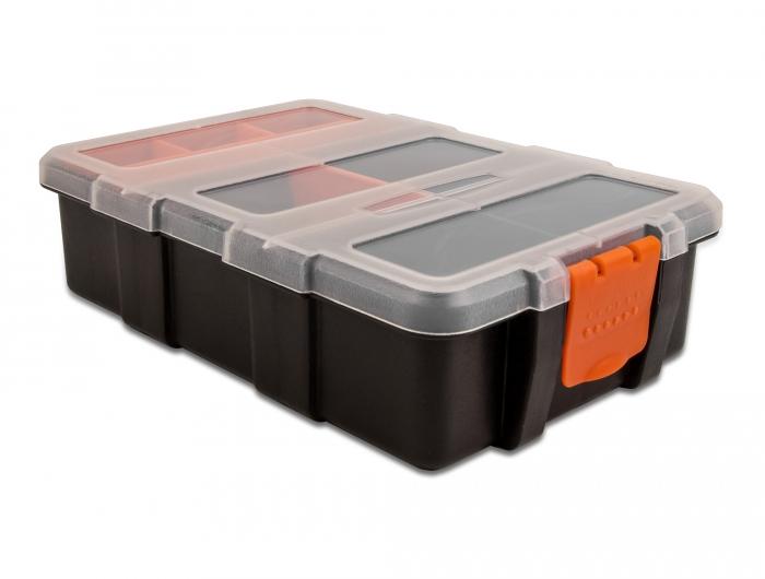 Delock sorteerdoos, 11 vakken, 220x155x60 mm, oranje zwart.