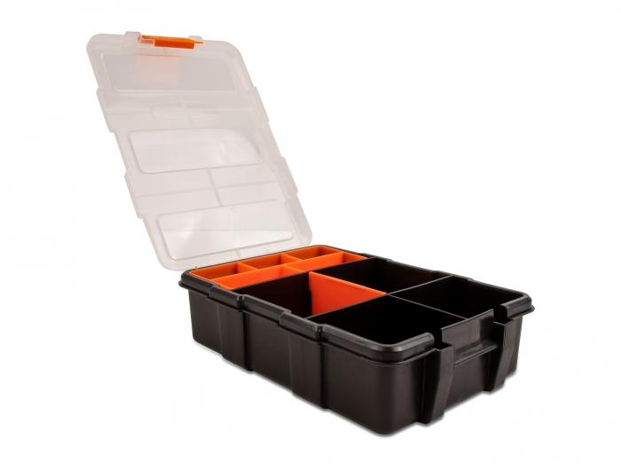 Delock sorteerdoos, 11 vakken, 220x155x60 mm, oranje zwart.
