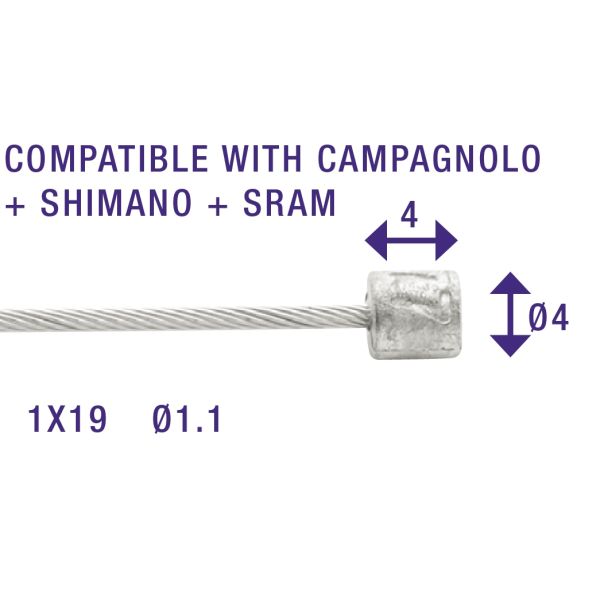 Schakel binnenkabel Elvedes 2250mm RVS Slick ø1,1mm Shimano SRAM N-nippel (op kaart)