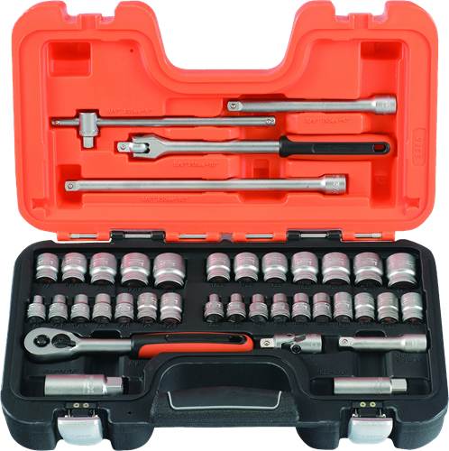 Bahco doppenset 3 8 | omkeerbare ratel | zeskant | metrisch en inch-maten - 38-delig - koffer - s380