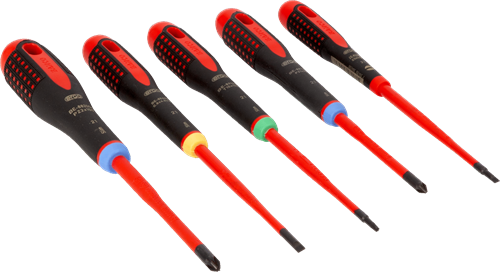 Bahco schroevendraaierset ergo™ | geïsoleerd | vde | driecomponentengreep | smal blad | gleuf- | pozidriv- en torx® - 5-delig - be-9872sl