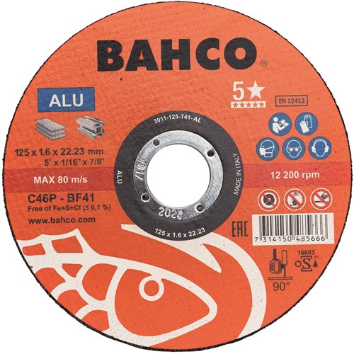 Bahco slijpschijf | voor afbramen | voor aluminium | 125 x 1.6 x 22.23 mm - 3911-125-t41-al