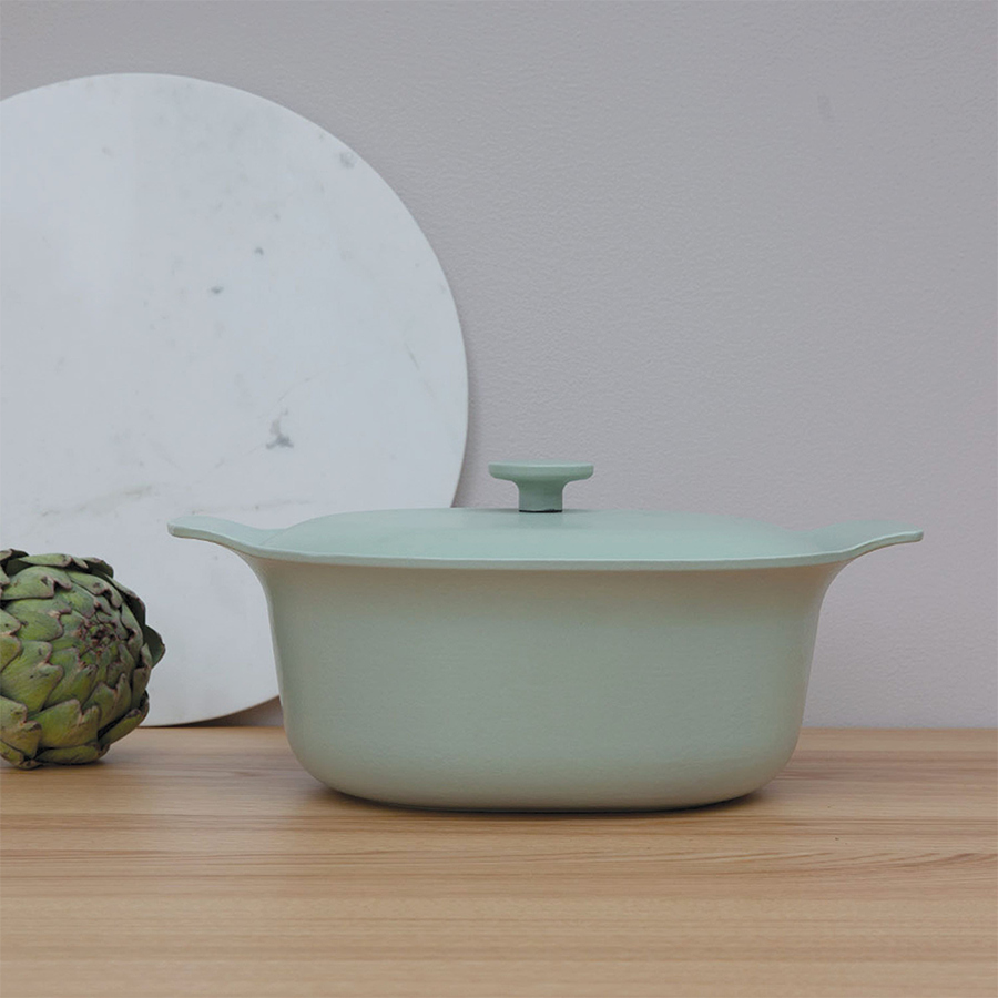 Berghoff ron kookpot ovaal met deksel gietijzer groen 28x22cm