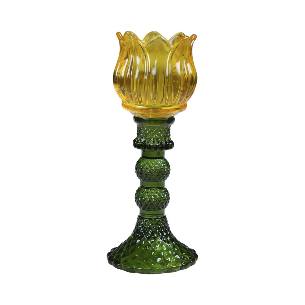 Mars more theelichthouder tulp glas geel 19cm