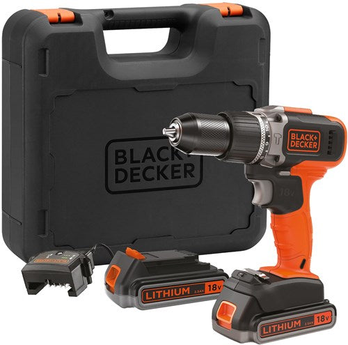 Black+decker bcd003me2k 18v 2x2.5ah schroefklopboormachine in koffer | 2x 18v 2.5ah accu's | 1a lader | in koffer - bcd003me2k-qw