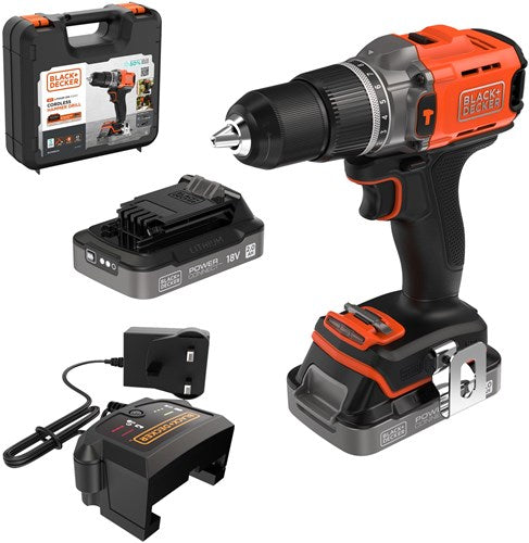 Black+decker bcd383d2xk 18v 2x2.0ah schroefklopboormachine in koffer - bcd383d2xk-qw