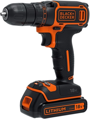 Black+decker bdcdc18b 18v 2x1.5ah schroefboor - 1 snelh | 2x 18v 1.5ah accu's + 200ma lader - bdcdc18b-qw