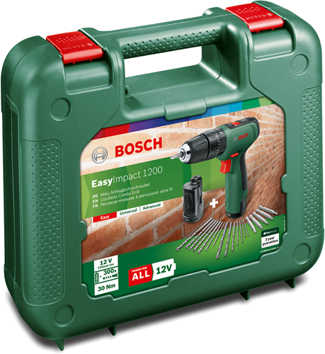 Bosch groen easyimpact 1200 | accu klopboorschroevendraaier | 2 standen | 12v | 2x 1,5 ah accu + oplader | in transportkoffer - 06039d3105