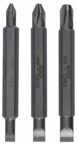 Bosch accessoires 3-delige dubbelbitset s 0,6x4,5, s 0,8x5,5, s 1,2x6,5; ph1, ph2, ph3; 60 mm 3st - 2607001746