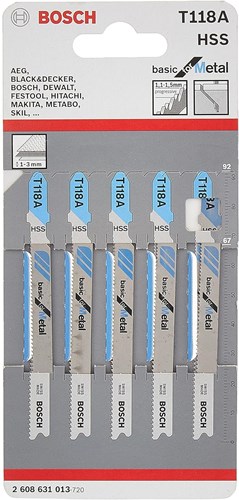 Bosch accessoires 5x basic voor metaal decoupeerzaagblad t118a - 2608631013