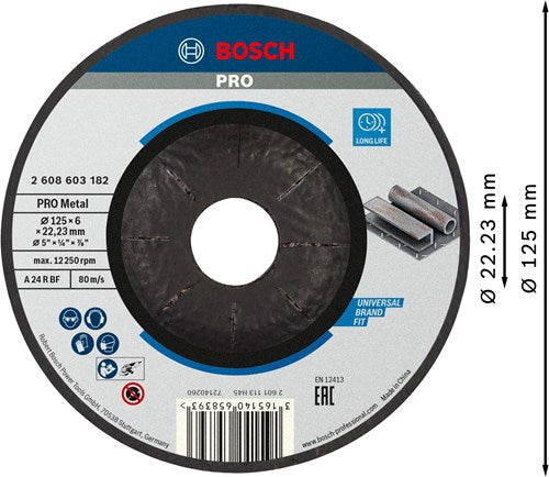 Bosch Zubehör gebogene Schleifscheibe Standard für Metall a 24 p bf, 125 mm, 22,23 mm, 6,0 mm - 2608603182