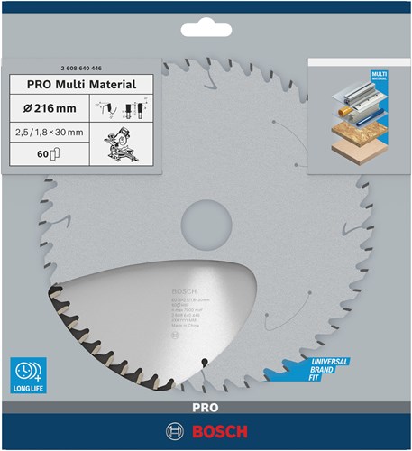 Bosch accessoires cirkelzaagblad multi material 216 x 30 x 2,5 mm, 60 1st - 2608640446