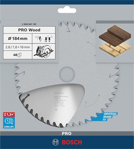 Bosch accessoires cirkelzaagblad optiline wood 184 x 16 x 2,6 mm, 48 1st - 2608641181