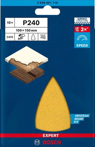 Bosch accessoires expert c470 schuurpapier voor deltaschuurmachines 100 x 150 mm, k240 10-delig - 1 stuk(s) - 2608901119