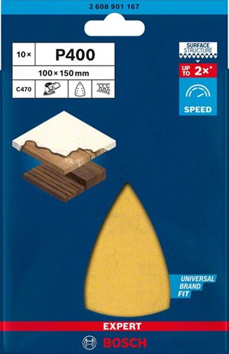 Bosch accessoires expert c470 schuurpapier voor deltaschuurmachines 100 x 150 mm, k400 10-delig - 1 stuk(s) - 2608901167