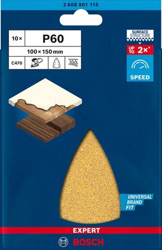 Bosch accessoires expert c470 schuurpapier voor deltaschuurmachines 100 x 150 mm, k60 10-delig - 1 stuk(s) - 2608901115
