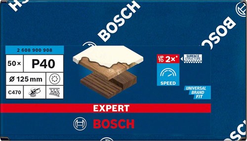 Bosch accessoires expert c470 schuurpapier voor excenterschuurmachines 125 mm, 8 gaten, k40 50-delig - 1 stuk(s) - 2608900908