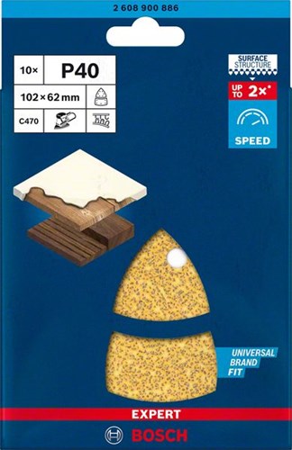 Bosch accessoires expert c470 schuurpapier voor multischuurmachines 102 x 62 mm, 93 mm, k40 10-delig - 1 stuk(s) - 2608900886