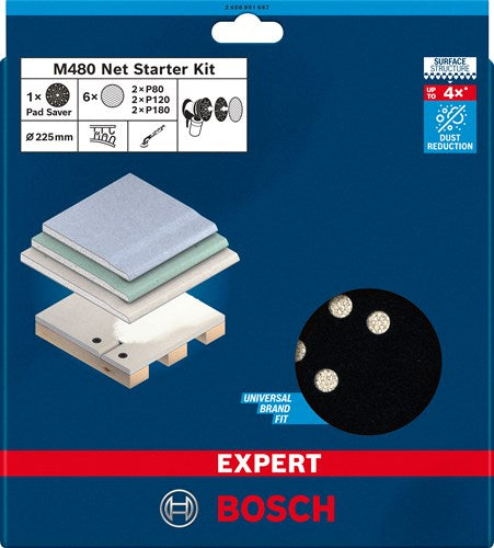 Bosch accessoires expert m480 schuurnetset 225 mm, k 80 120 180 padbeschermer, 7-delig - 2608901667